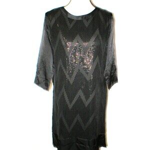 New Womens 4 NWT $449 Sequin Silk Dress Black L'AGENCE Sleeves Chevron Zig Zag